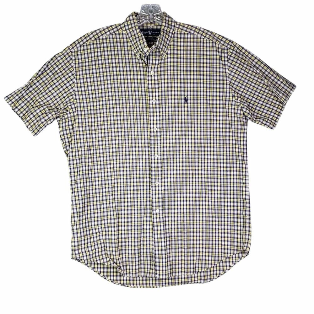 Polo Ralph Lauren Oxford Shirt Mens Size Medium Blue Yellow Plaid Button Down